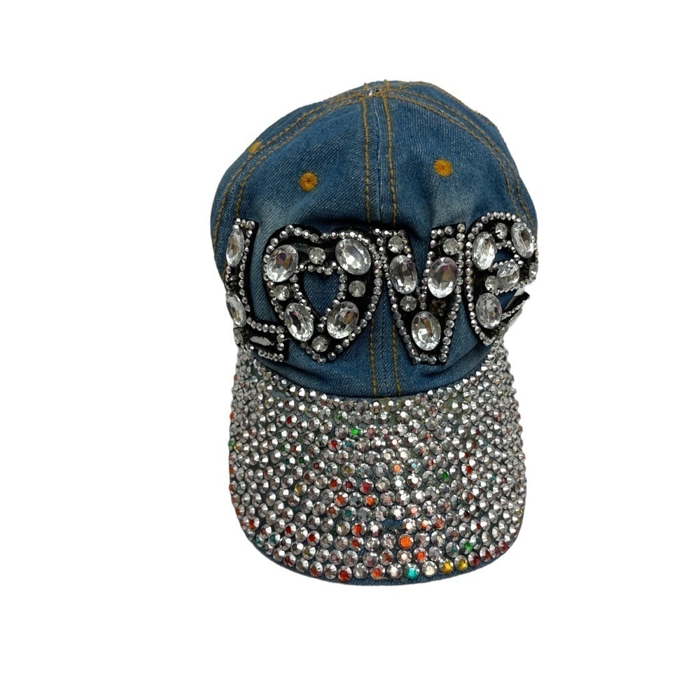 Y2K gem stone cap denim love letters with rhinestones 2000